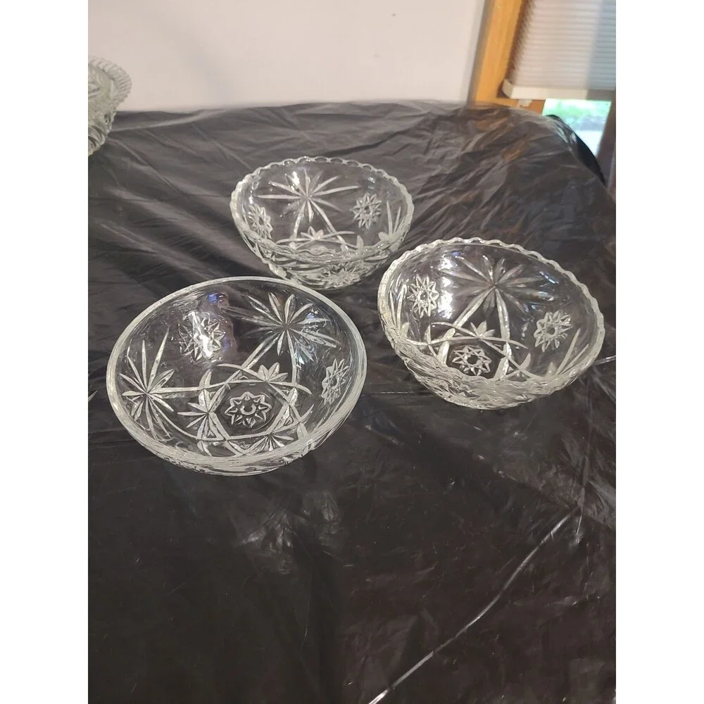 American Brilliant Anchor Hocking 5” Hobstars Candy Bowls 2 Beveled 1 Flat